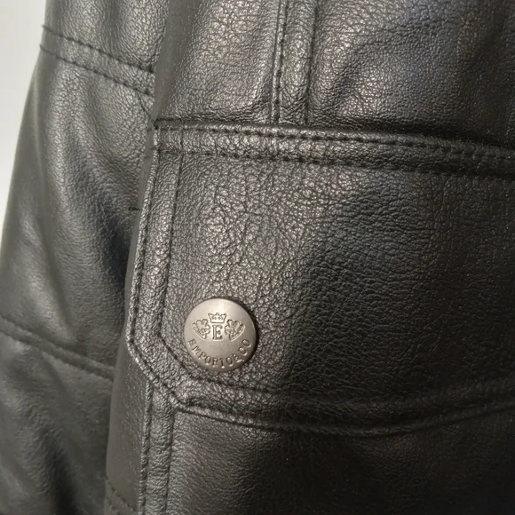 Emporio & co Men's Black Faux Leather Jacket with Cream Collar Size XL NWT - Picture 9 of 15